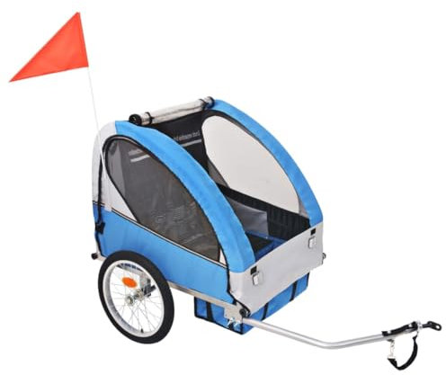 vidaXL Kinder Fahrradanhänger Kinderanhänger Anhänger Fahrrad Transport Kinderfahrradanhänger Jogger für 1 oder 2 Kinder Grau Blau 30kg