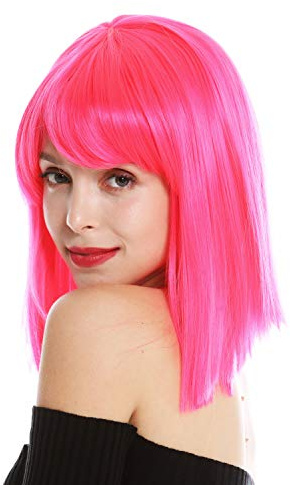 WIG ME UP - VK-10-TF2315 Parrucca donna Corta Altezza spalle Bob lungo Liscia Cleopatra Frangetta Rosa chiaro