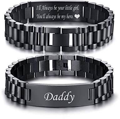 VNOX Daddy Gifts Mens Bracelets Black Stainless Steel Masculine Link Bracelet Personalized Engraved DAD Birthday Christmas Father Day Jewelry Gift for Men DAD Father