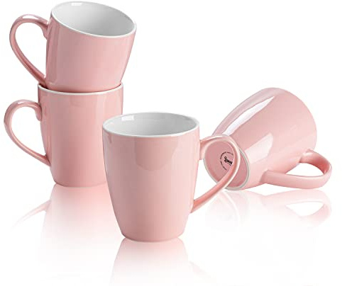 Sweese Porcelain Coffee Mugs - 16 Ounce (Top to the Rim) for Coffee, Latte, Tea, Cocoa, Set of 4, Pink
