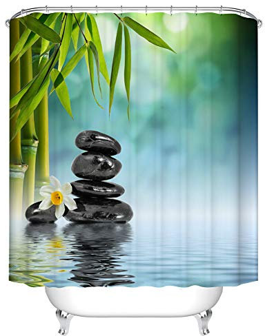 Fangkun Shower Curtain Art Bathroom Decor Set - Waterproof Polyester Fabric Zen Stone Garden Rocks Spa Design Bath Curtains - 12pcs Shower Hooks - 72 x 72 inches