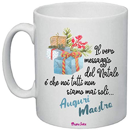 Regali Pazza idea Tazza Auguri Maestro Natale - 8x10 cm - Ceramica - Regalo Natale - Design Natalizio - Regalo Maestro Scuola - Collezione Festiva
