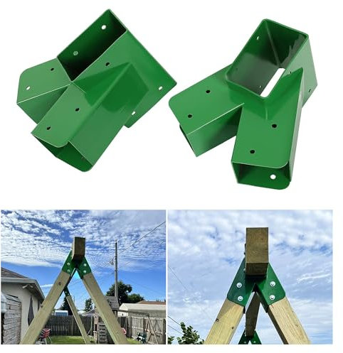 ECOTRIC Heavy Duty Steel A-Frame Swing Set Mounting Bracket Green w/Mounting Hardware for 2 (4x4) Legs & 1 (4x6) Beam (2 Brackets)