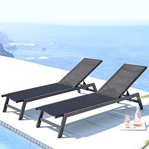 CONCEPT USINE | Lot De 2 Transats Inclinables | Bain De Soleil Chaise Longue d'Extérieur | Prato Gris & Noir | 2 roulettes | Aluminium | Toile en PVC | Dossier Réglable | Jardin Terrasse Plage Piscine