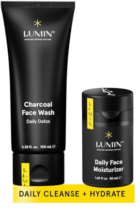 Lumin - Dynamic Duo - Skin Care kit for Men - Includes: Charcoal Face Wash Daily Detox & Daily Face Moisturiser,Suitable for all skin types, Daily Use, Two Month Supply