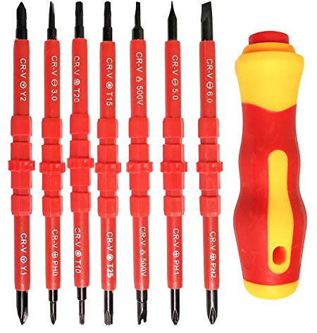JJQHYC Set di cacciaviti elettrici isolati,7 pezzi Kit di strumenti di riparazione elettricista in lega intercambiabile 14 in 1 multifunzione