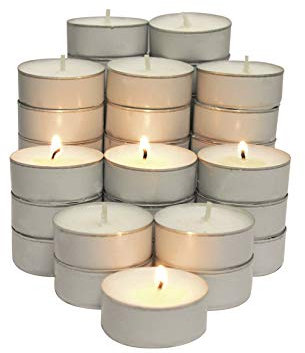 ZYBUX Tea Lights Unscented Candles Pack with Metal Cups - 4-Hour Burning White Tealights for Indoor and Outdoor - Tea Light Candle Home Decor, Christmas, Vegan - 3.7cm x 2cm, 20g Each (Bulk 100 Pack)