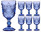 Wine Glasses Set of 6 Blue Embossed 300ml Drinking Goblets Alfresco Dining Glassware