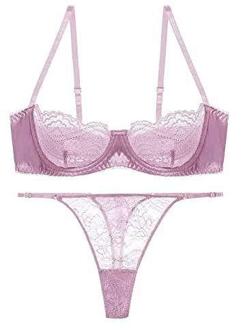 Awake Lingerie Hedy Reggiseno e Perizoma Elegante in Raso e Pizzo, Ultra Thin Completino Intimo con Ferretto, Donna (Rosa, M)