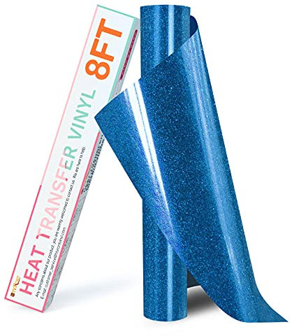 HTVRONT Blue Glitter HTV Heat Transfer Vinyl Rolls - 10 x 8ft Glitter HTV Vinyl for Shirts, Easy to Cut & Weed for Heat Vinyl Design
