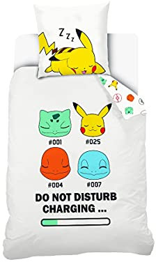 Housse de couette Pokémon 140x200 cm + taie d'oreiller Pikachu 63x63 cm - Blanc - 100% Coton