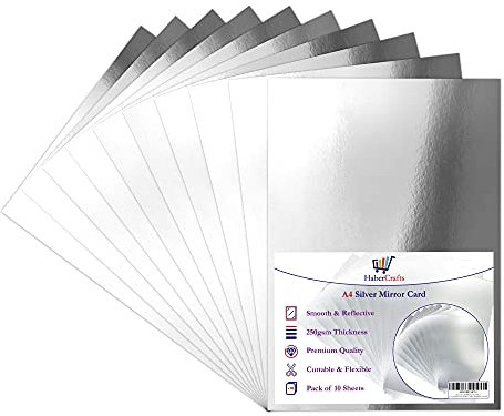 Silberne Spiegelkarte, A4, Silber-Karton, metallischer Spiegeltafel, dick, 250 g/m², glänzend, versilberte Blätter, Spiegelfolie, Aktivität, Bastelkarton, reflektierend, schimmernd, spiegelnde