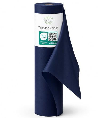 Sensalux Tischdeckenrolle Vlies 1,19 x 25 m Dunkelblau, 80 g/m² | bis 45% Recyclat, abwaschbar, wasserabweisend, Tischdecke Rolle, OEKO-TEX, Party, Hochzeit, Catering