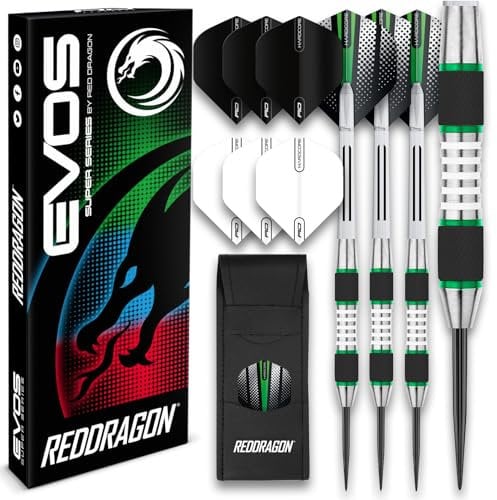 RED DRAGON Darts – Axis Grün Series 24g – 85% Wolfram - Profi Satz Dartpfeile Metallspitze mit Dart Flüge und Schäften
