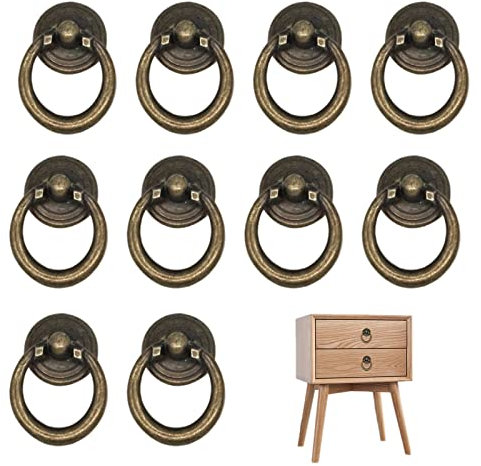 IFUDE 10 Stück Schubladengriffe Möbelgriffe Vintage Bronze Mit Schrauben Möbeltürgriffe Ziehen Ring Schrankgriffe Ringknöpfe für Küche, Schubladen, Schränke, Kommode, MöBelschrank