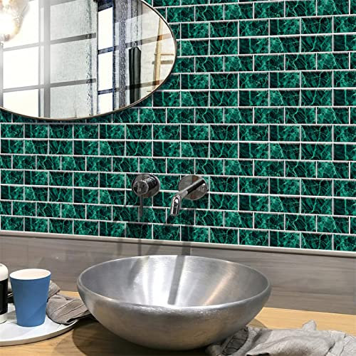 Fliesenaufkleber 15X30cm Dunkelgrün Modern 3D Selbstklebende Deko Wandaufkleber Fliesensticker für Küche und Badzimmer Vinyl Selbstklebend Wasserdicht(6 Stück)