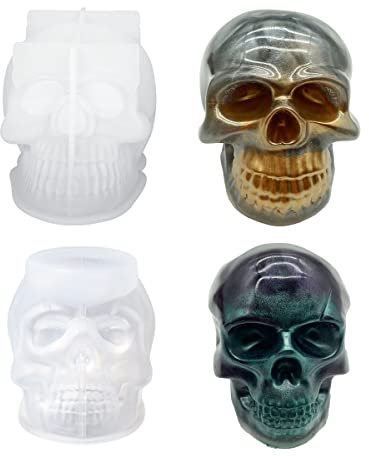 WYAHYQ 2Pièces Moules en Silicone résine époxy Halloween Fabrication de Bougies Moules à Bougies Moulage pour Sculpture Forme de crâne