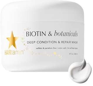 Hairtamin | BIOTIN & BOTANICALS Deep Condition & Repair Hair Mask | Haarkur für alle Haartypen, für starkes, glänzendes und dichteres Haar, mit Biotin, Kokosöl und Vitamin E, 236 ml