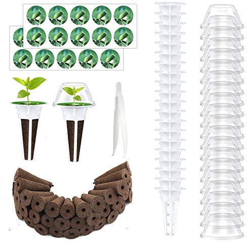 101 Stück Hydrokultur Zubehör für Aerogarden, Hydroponische Anzuchtsysteme Anzuchtset Pflanzen mit 20 Grow Baskets, 20 Transparenten Isolierdeckeln, 40 Grow Schwämmen, 20 Pflanzenetiketten
