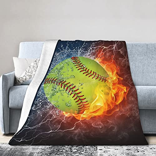 FJAUOQ Decke Orange Softball Baseball On Fire and Water Ultra Soft Micro Blankets for Couch Bed Beach Camping Or Travel (4 Size)