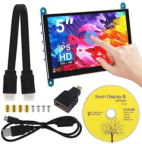 XIITIA Pantalla táctil IPS de 5 pulgadas, pantalla capacitiva 800 × 480, pantalla HDMI HD, visualización completa a color, pantalla LCD de cristal líquido para Windows 10 8 7, BB negro, etc