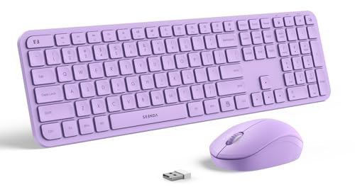 Purple Keyboard and Mouse Combo Wireless-Seenda Full Size 2.4GHz Silent USB Wireless Keyboard Mouse, Laptop Accessories, Cordless for Windows, Laptop, PC (Purple)