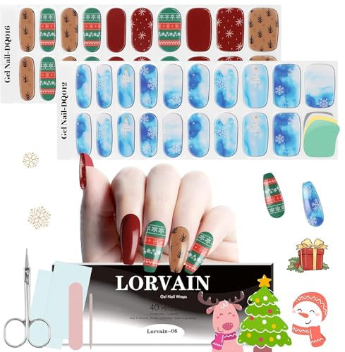 EBANKU Christmas Gel Nail Strips, Glitter Polish Wraps with Scissors File and Stick, Christmas Nail Art Design