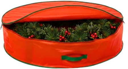 Christmas Wreath Garland Storage Bag - Stores Up To 55cm Artificial wreaths, Durable Waterproof Material Zippered Storage Container with Carry Handles, Red