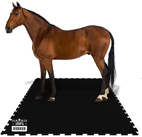 KARAT Puzzle Stallmatte aus Gummi - 182 x 122 cm - Pferdematten wasserdichte Gummimatte mit Drainage für Stall, Pferdebox, Paddock - Pontiac (Vierseitiges Interlocking)