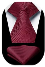 Enlision Krawatte Herren Streifen Krawatte Rot mit Einstecktuch Set Seide Krawatten für Herren für Hochzeit Formelle Geschäfte Weihnachten,Weinrot