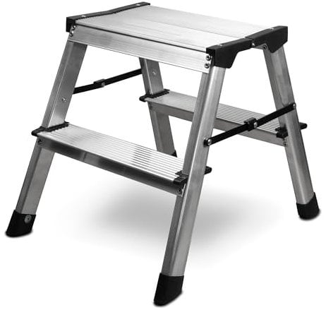 siwitec Scala a pioli 2 x 2 gradini, in alluminio, scala leggera in alluminio, calpestabile su entrambi i lati, portata fino a 150 kg, scala a gradini certificata TÜV