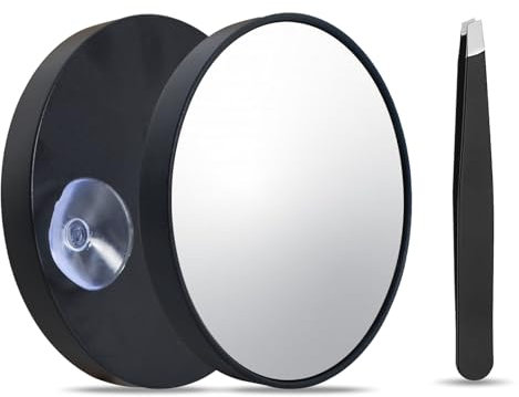 Miroir Grossissant x30, Petit Un Miroir de Voyageavec Ventouse et Pince à épiler, Miroir Maquillage 3,5 Pouces, Miroirs de Poche Compact pour Voyage Salle de Bain Maquillage Rasage (Noir)