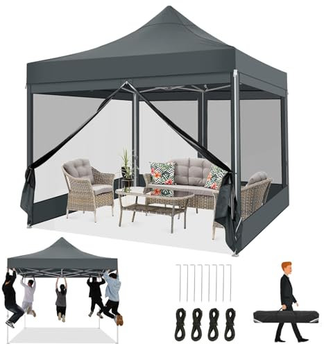 COBIZI Faltpavillon 3x3 Pavillon 3x3m Wasserdicht Stabil, Partyzelt Faltbar mit 4 Seitenwänden Moskitonetz Pop Up Gartenpavillon Anti-UV für Garten, Grau