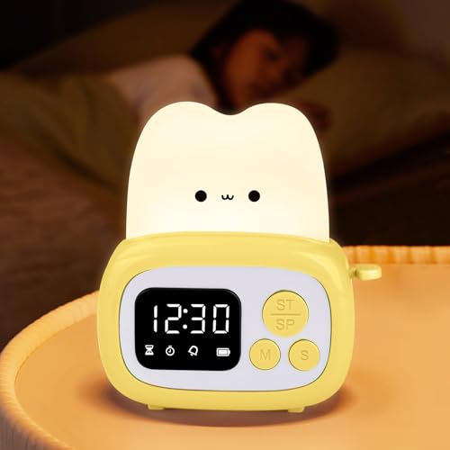 SOARFLY Süßer Wecker Toaster LED Nachtlicht, Cute Lamp Nachtlicht Kinder mit Zeitmanagement Tool, Wecker Digital Kinder für Kinderzimmer Deko, Kinder Lampe Geschenk für Baby Mädchen Jungen(Gelb)