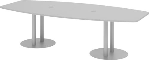 bümö Konferenztisch oval 280x130 cm großer Besprechungstisch in grau, Besprechungstisch mit Säule in Silber, Meetingtisch für 10 Personen, XXL-Tisch für Besprechungsraum & Meeting