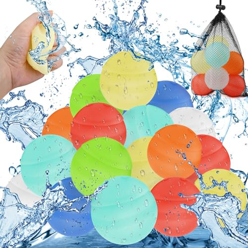 24PCS Reusable Water Balloons, Kalolary Soft Silicone Quick Refillable Water Balls Self Sealing Water Bombs with Storage Mesh Bag Water Toys Games for Boys Girls Outdoor Pool Beach Summer Party