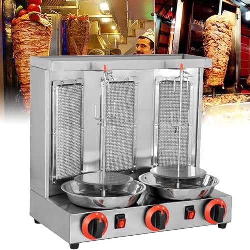 YEHOZZ Máquina para Hornear Asador Giratorio para Cocina De Kebab De Encimera, Asador Vertical De Gas Doner Kebab Gyro Grill, Bandeja Giratoria para Asar para El Hogar, Restaurante,Silver-L