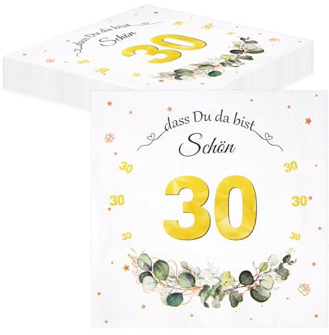 TOPWAYS Servietten 30. Geburtstag Mann Frau, Tischdeko Eukalyptus Papierservietten Anniversary Deko, 40 Stück