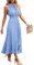 ONAYEYO Damen Sommer Plissee Lang Kleid V Ausschnitt ärmellos Schweizer Punkt Sommerkleid Elegant Hohe Taille Abendkleid Midikleid Casual Einfarbig Strandkleid (S, Hellblau)