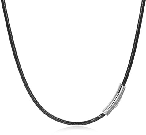 Candyfancy Kunstleder Kette Herren Schwarz Gewebt Halskette mit Verschluss für Männer Damen Lederband Kette 40-70cm Herrenkette ohne Anhänger 2mm Breit,46cm Länge