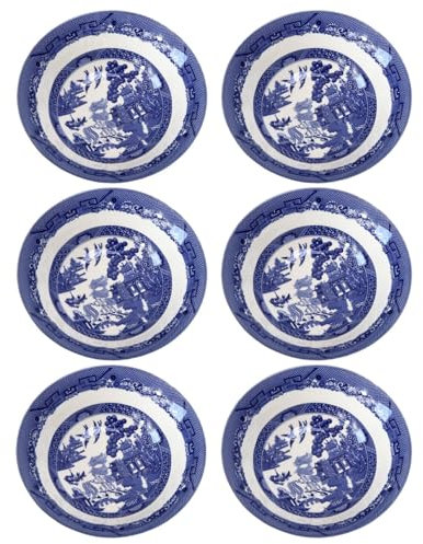 Darthome Set of 6 Blue Willow Cereal Bowls Ceramic Oriental English Round Oatmeal Soup