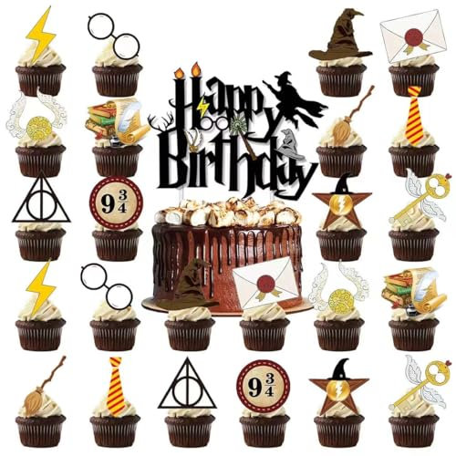 25Pcs Magical Wizard Cake Toppers, Cake Decorations, Magic Wizard Birthday Party Cake Decorations Supplies
