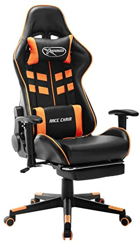 LAPOOH Chaise de gaming avec repose-pieds en cuir synthétique noir et orange, chaise de bureau, chaise ergonomique, chaise d'ordinateur, chaise de bureau