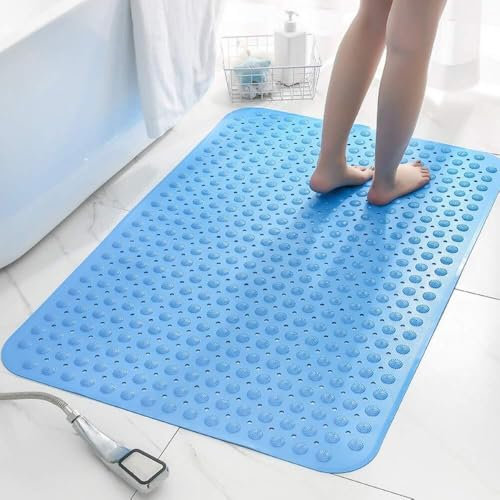 Alfombrilla antideslizante for bañera Material de PVC ducha espesante + masaje de doble uso con ventosas alfombrilla de ducha antideslizante grande antideslizante extra grande(Meerblau,80X120cm)