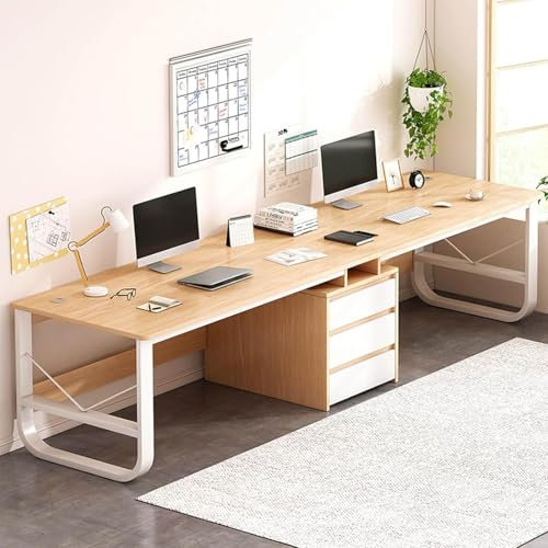 Escritorio, Escritorio doble para juegos de ordenador, Escritorio extra largo con estante de armario de almacenamiento, Mesa de estudio para escribir para 2 personas Estación de trabajo para oficina e