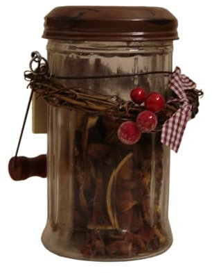 Four Seasons Liverpool Festive Rustic Vintage design Glass and Metal Potpourri Jar, Sugar Shaker Style