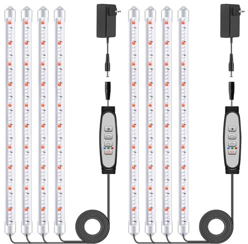 Niello 2Pack 4 Stäbe Pflanzenlichtstreifen, Pflanzenleuchten für Zimmerpflanzen, Vollspektrum Sonnenlicht Wachstumslampe mit Auto On/Off 6/12/18H Timer, 5 dimmbare Stufen grow lampe