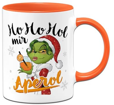 Miss Grinch Tasse - Ho Ho Hol mir Aperol - Weihnachtstasse lustig für Frauen - Kaffeetasse mit Spruch für Weihnachten - Geschenk für Kollegin - Aperolgeschenke (Orange)