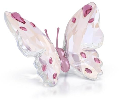 Swarovski Figurine Idyllia Papillon, décoration en Cristal de 162 facettes et 12 Cristaux, Papillon aux Ailes Scintillantes, Nuances de Rose et métal laqué Rose, Petit modèle