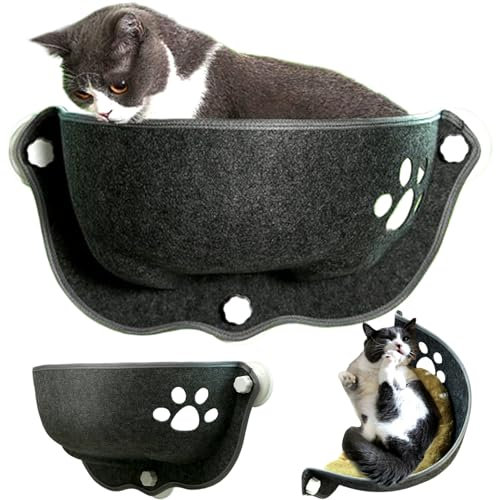 Hperu Suction Cup Cat Bed Window 20x11x11 Half-Moon Shape Cat Window Hammock Strong Suction Cat Window Bed Washable Cat Car Hammock Soft Cat Lounge Seat for Overlooking,Cat Car Hammock